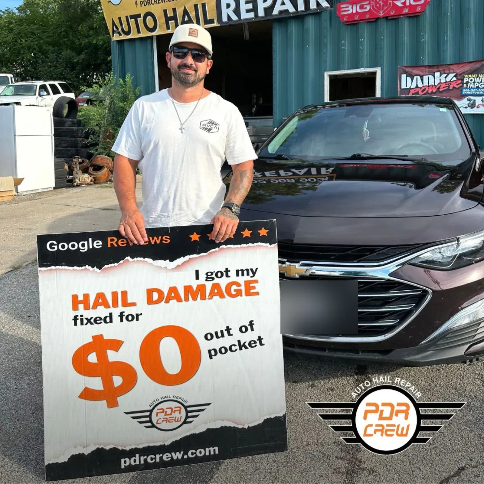 PDR Crew customer with his Chevrolet Equinox after hail repair