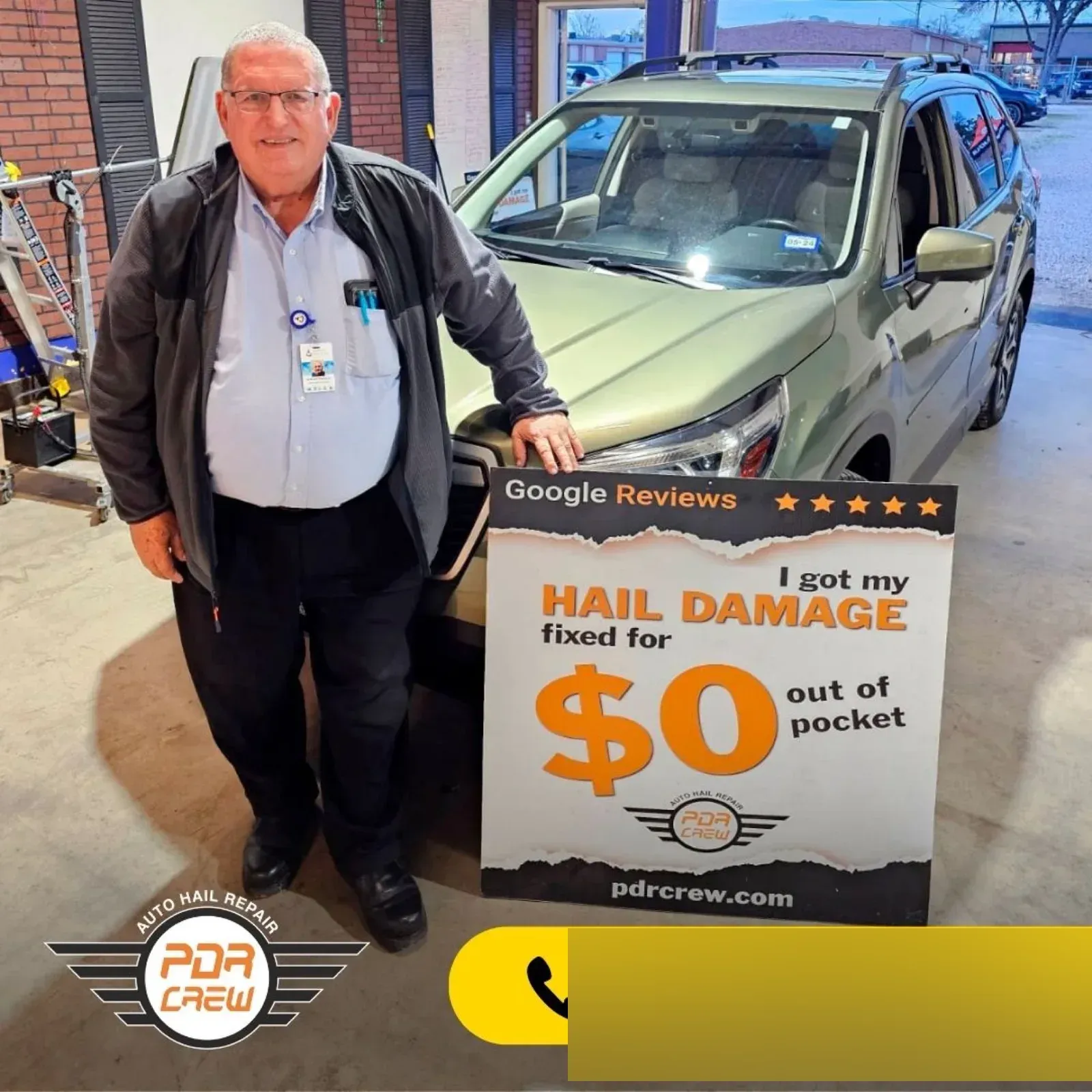 PDR Crew customer with his Subaru after hail repair