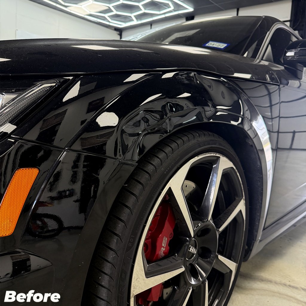 Audi RS fender dent before repair
